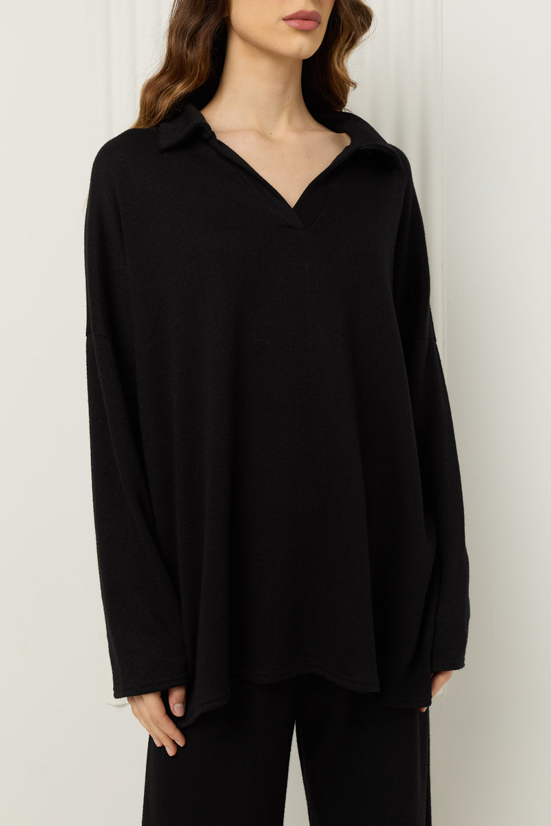 Soft knit collar co-ord in Black