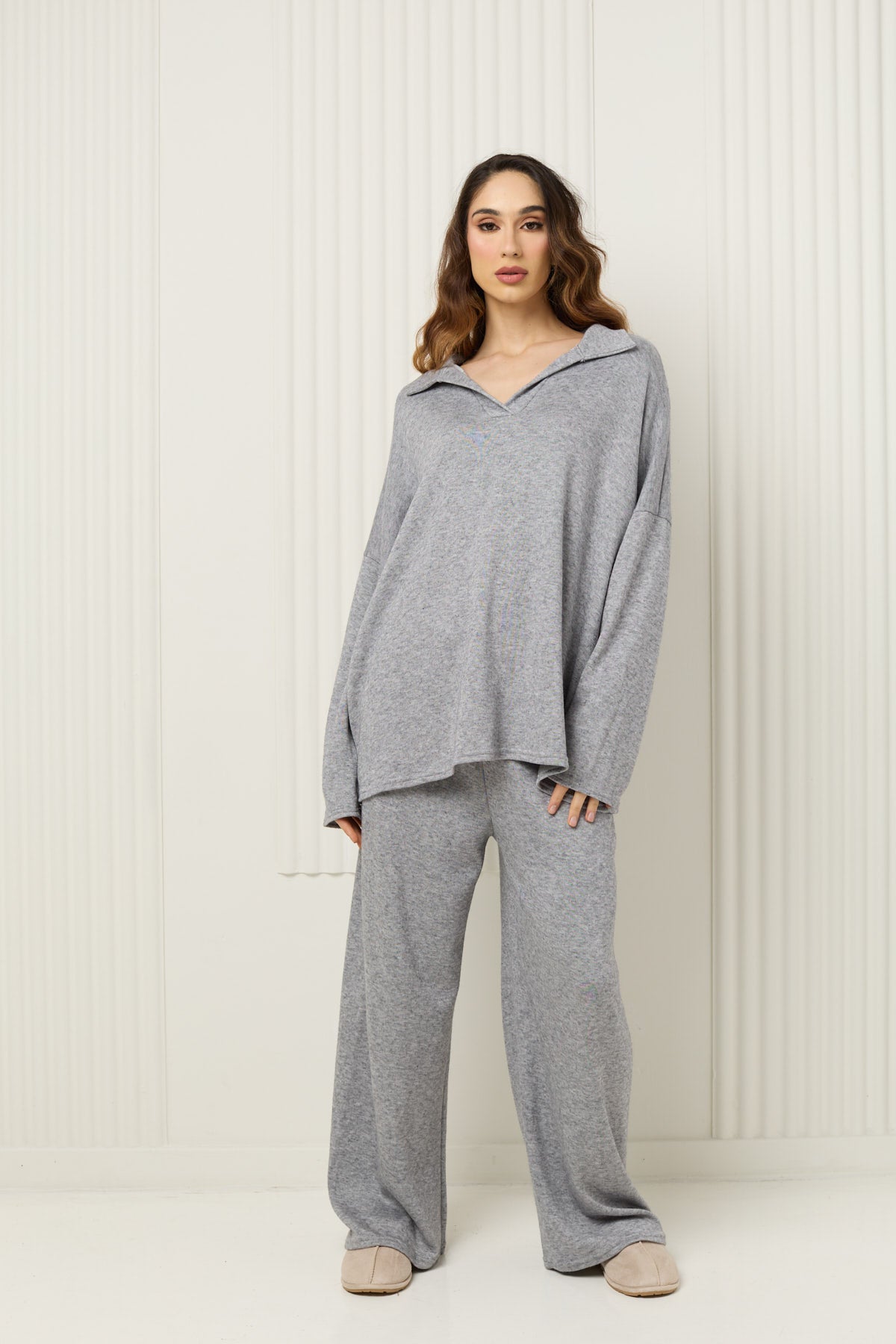 Soft knit collar co-ord in Grey