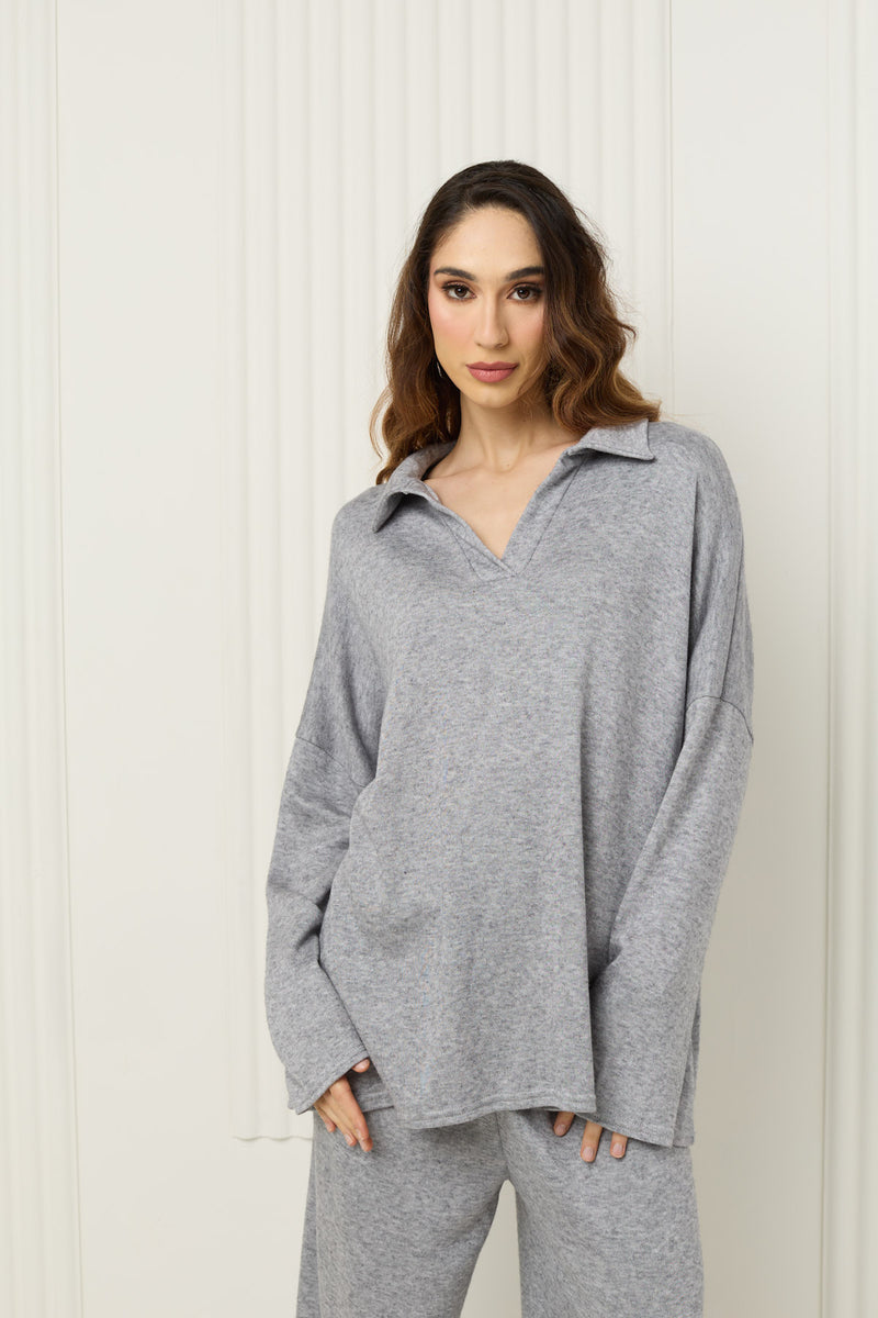 Soft knit collar co-ord in Grey