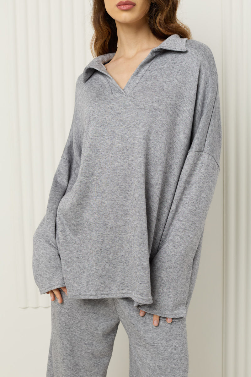 Soft knit collar co-ord in Grey