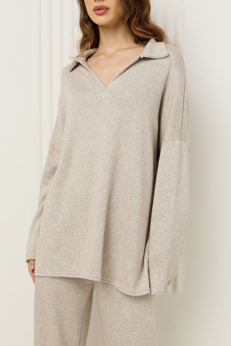 Soft knit collar co-ord in Beige