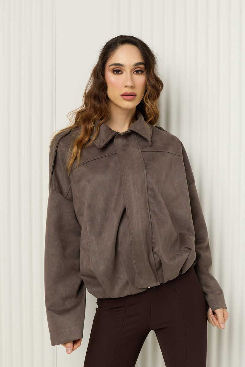 Suede bomber jacket in Taupe