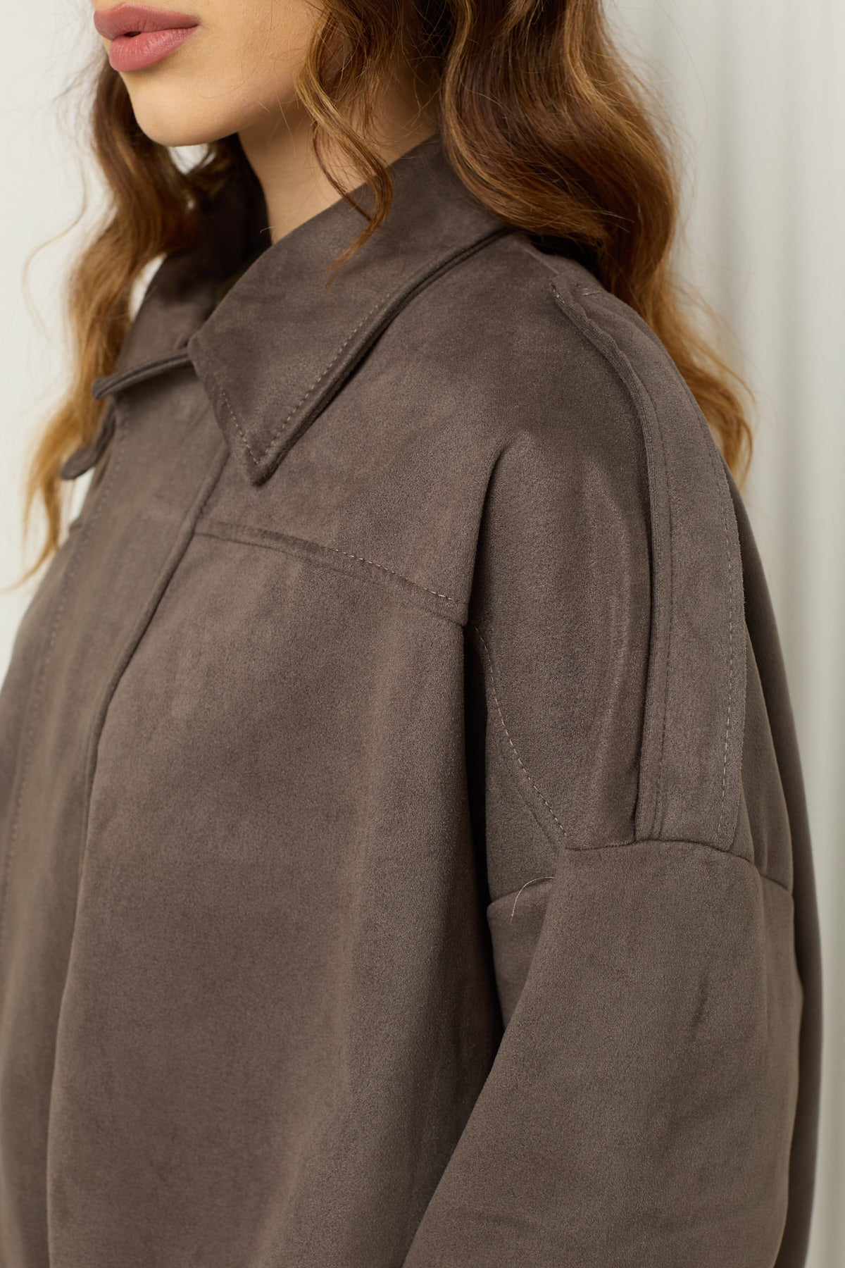 Suede bomber jacket in Taupe