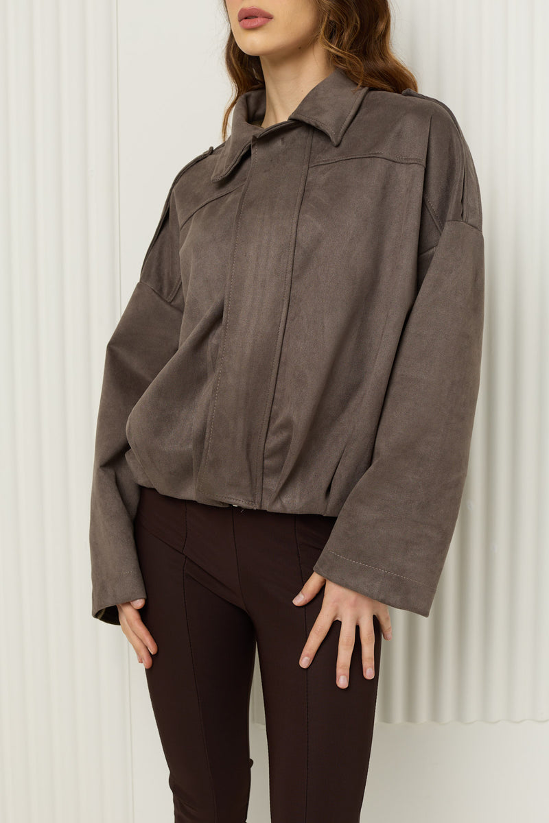 Suede bomber jacket in Taupe