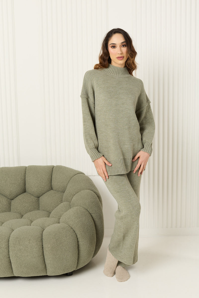 High neck knitted co-ord in Green