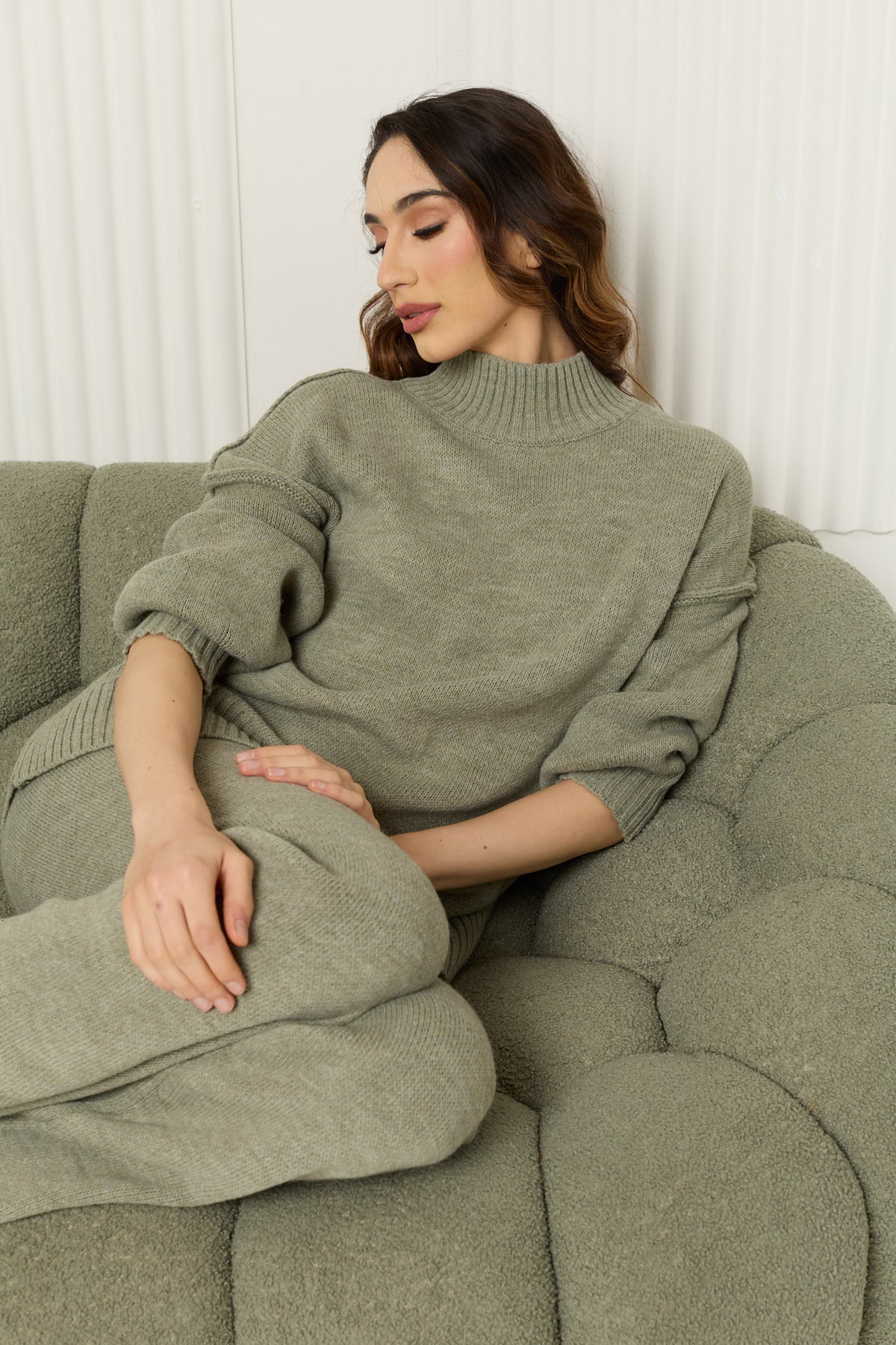 High neck knitted co-ord in Green