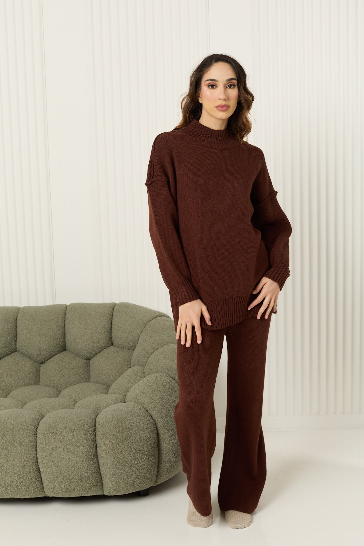 High neck knitted co-ord in Choco
