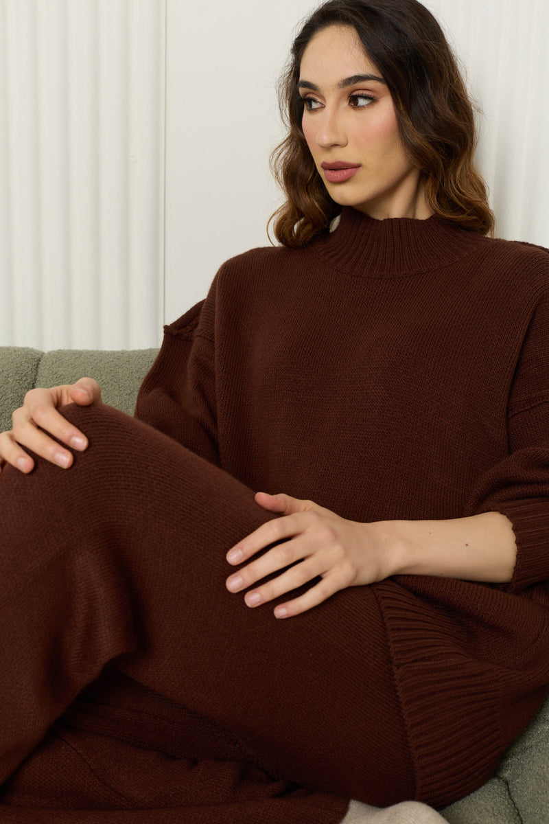 High neck knitted co-ord in Choco