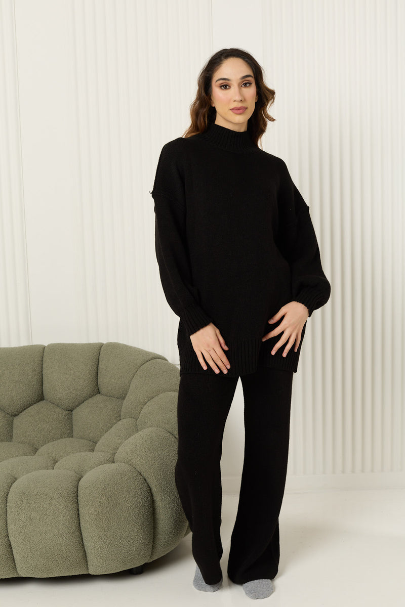 High neck knitted co-ord in Black