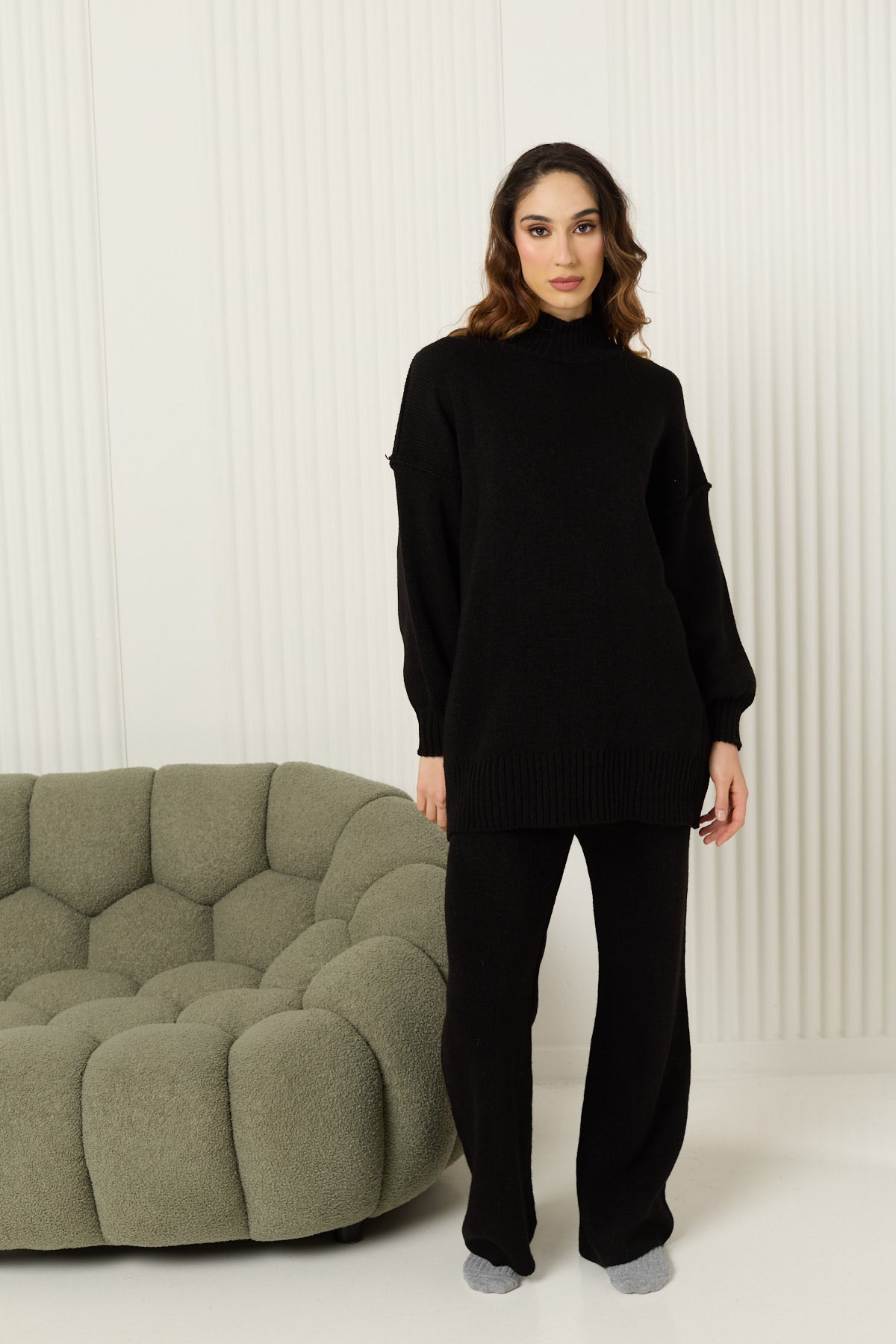 High neck knitted co-ord in Black