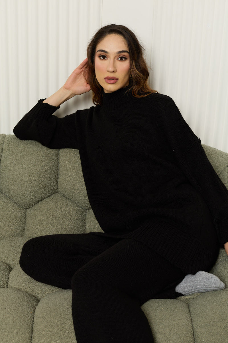 High neck knitted co-ord in Black