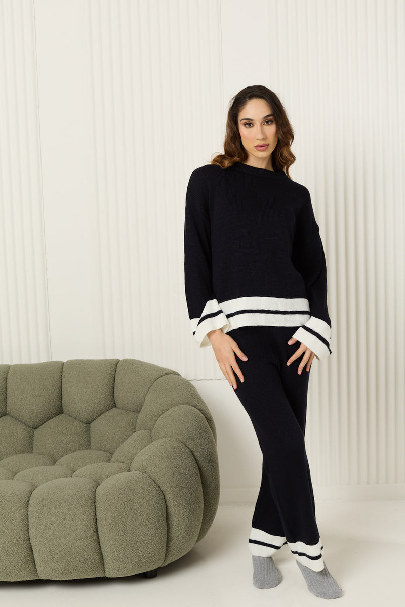 Double stripe knit co-ord in Navy