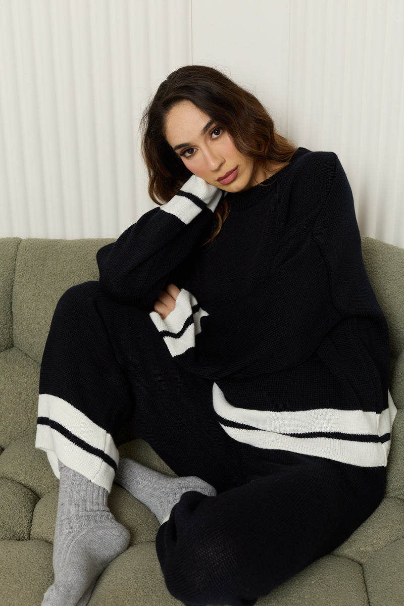 Double stripe knit co-ord in Navy