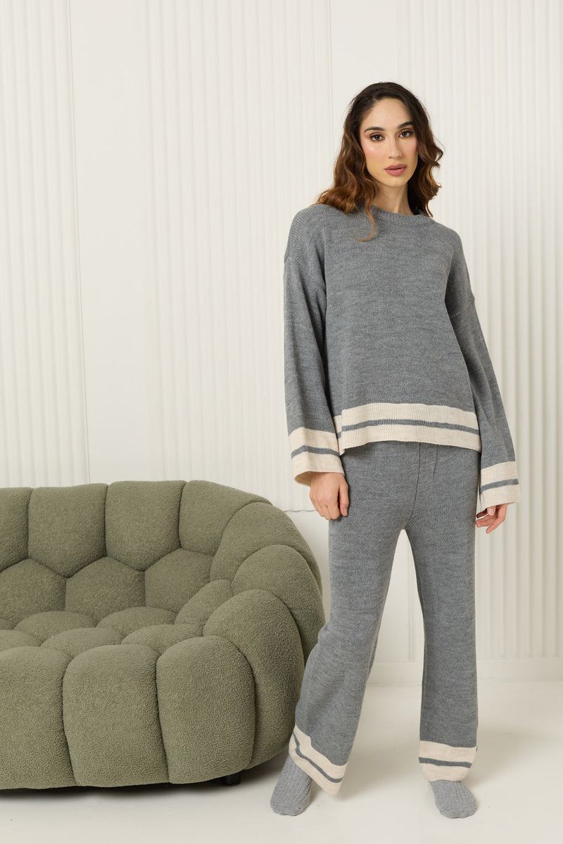 Double stripe knit co-ord in Grey