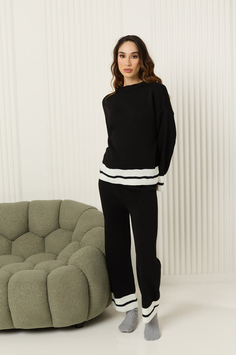Double stripe knit co-ord in Black