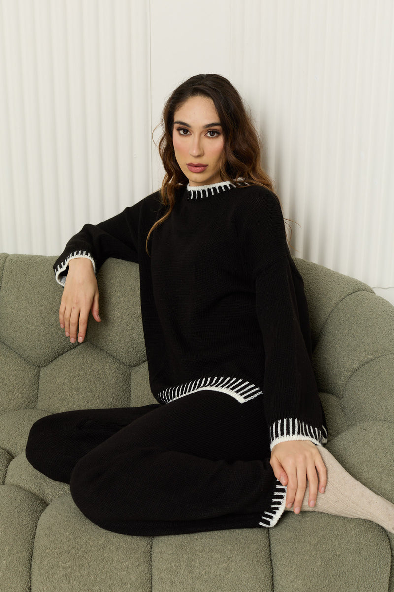Piano detailed knit co-ord in Black