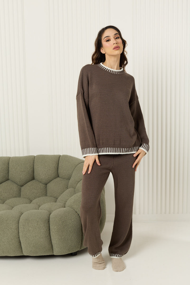 Piano detailed knit co-ord in Taupe