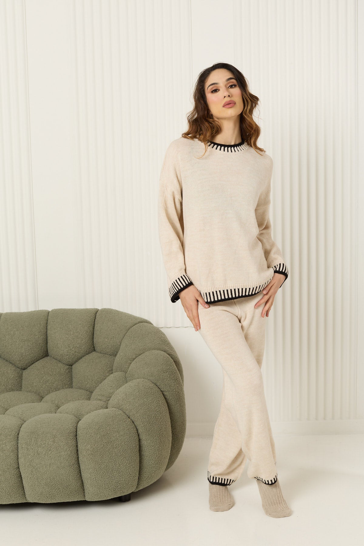 Piano detailed knit co-ord in Beige