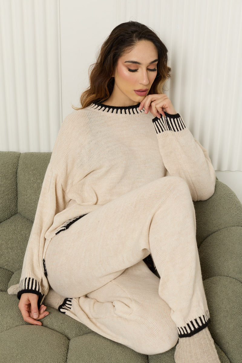 Piano detailed knit co-ord in Beige