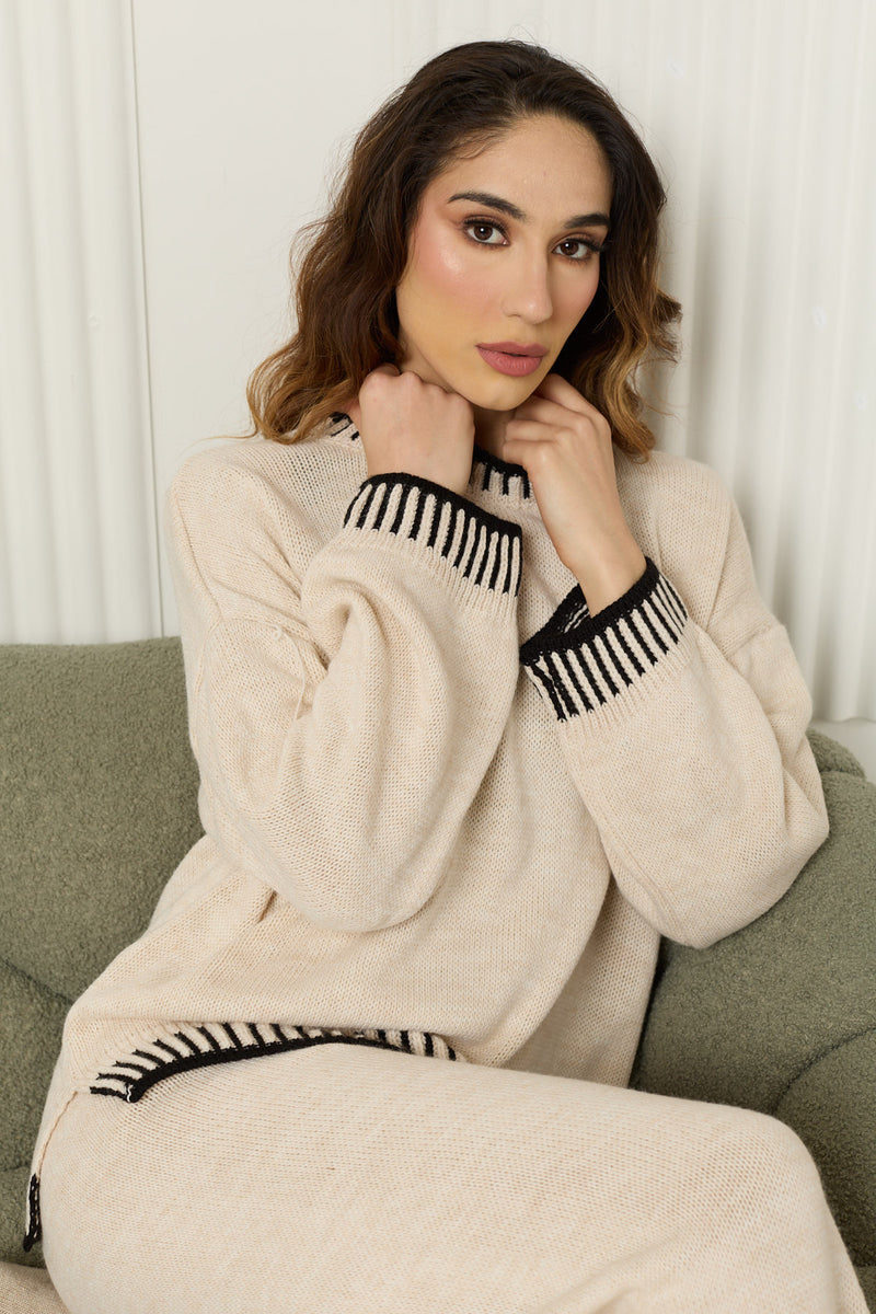 Piano detailed knit co-ord in Beige