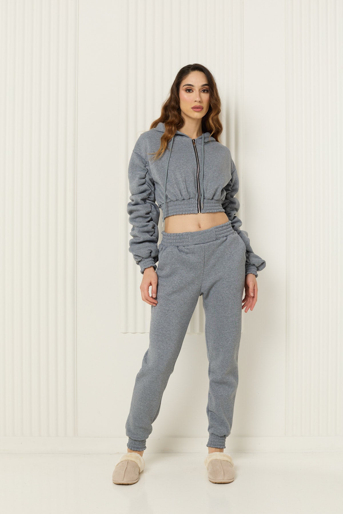 Ruched detailed tracksuit in Grey