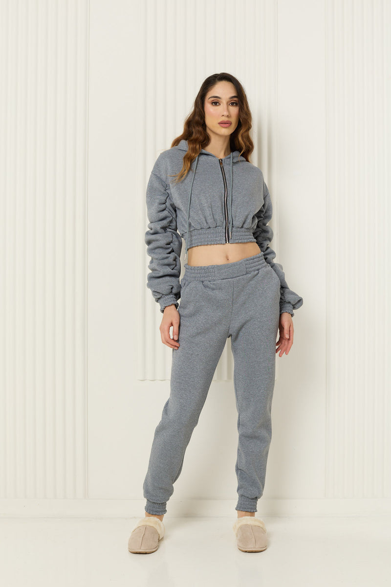 Ruched detailed tracksuit in Grey
