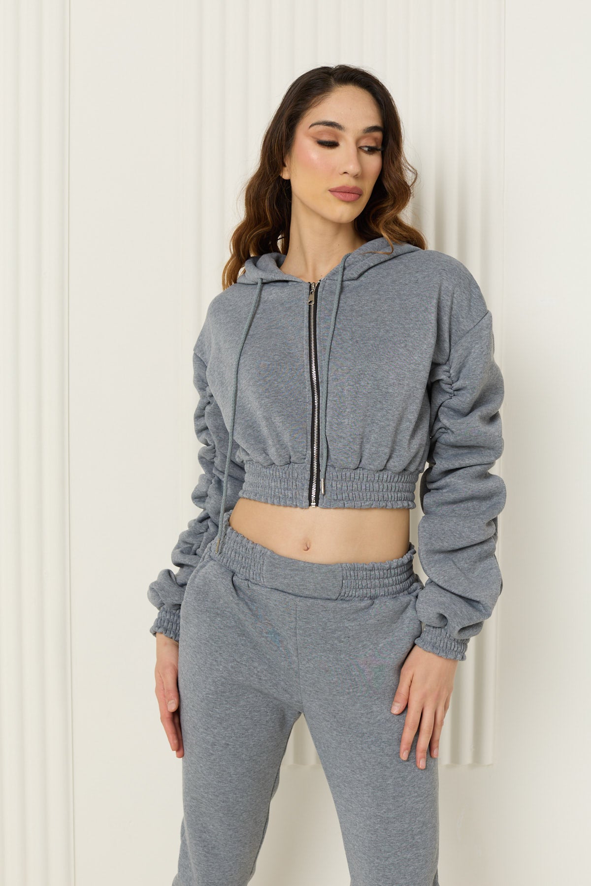 Ruched detailed tracksuit in Grey