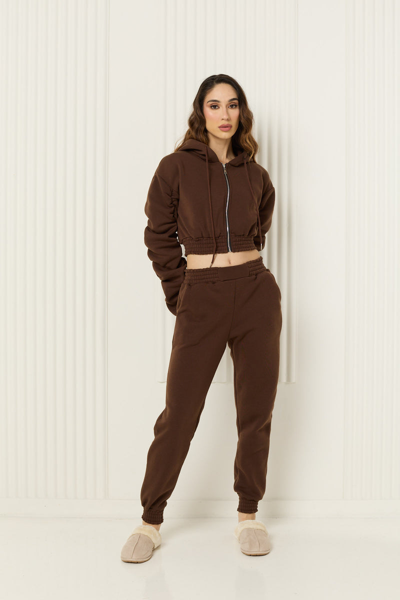 Ruched detailed tracksuit in Choco
