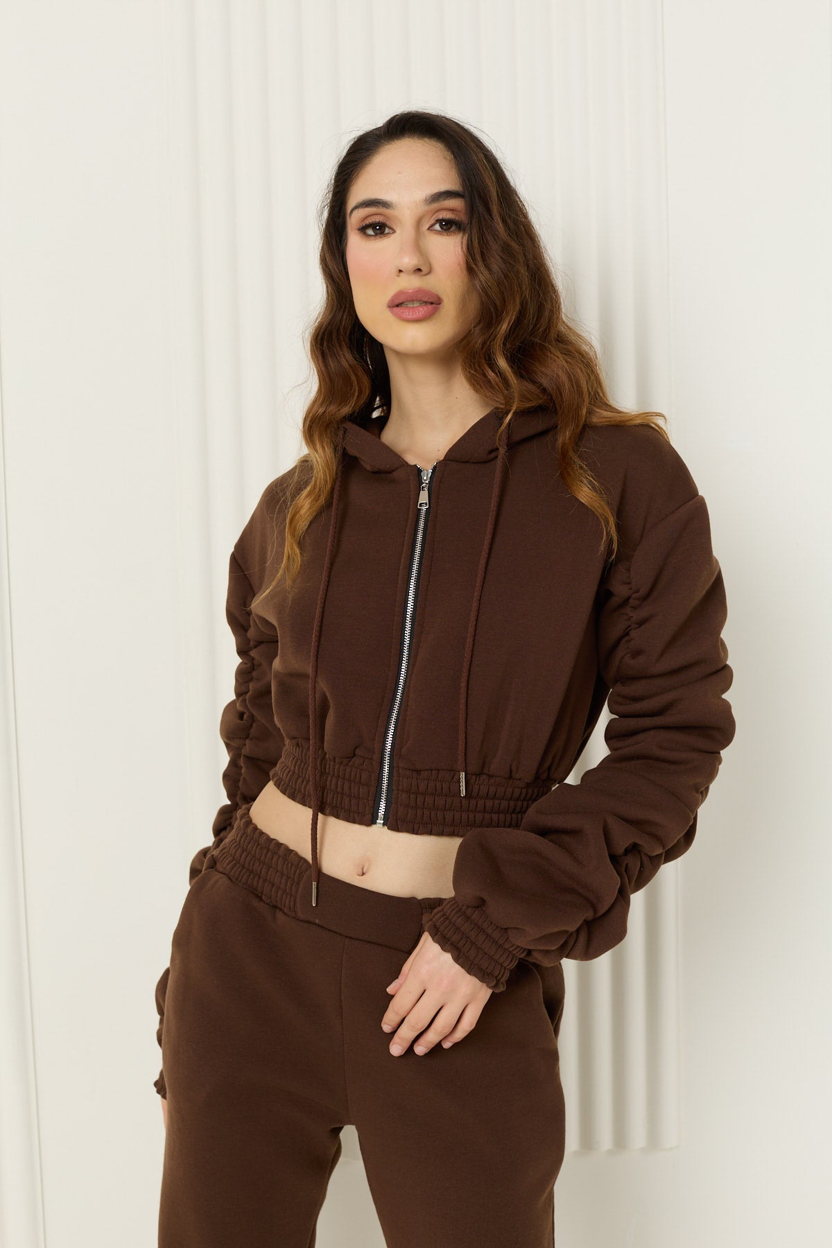 Ruched detailed tracksuit in Choco