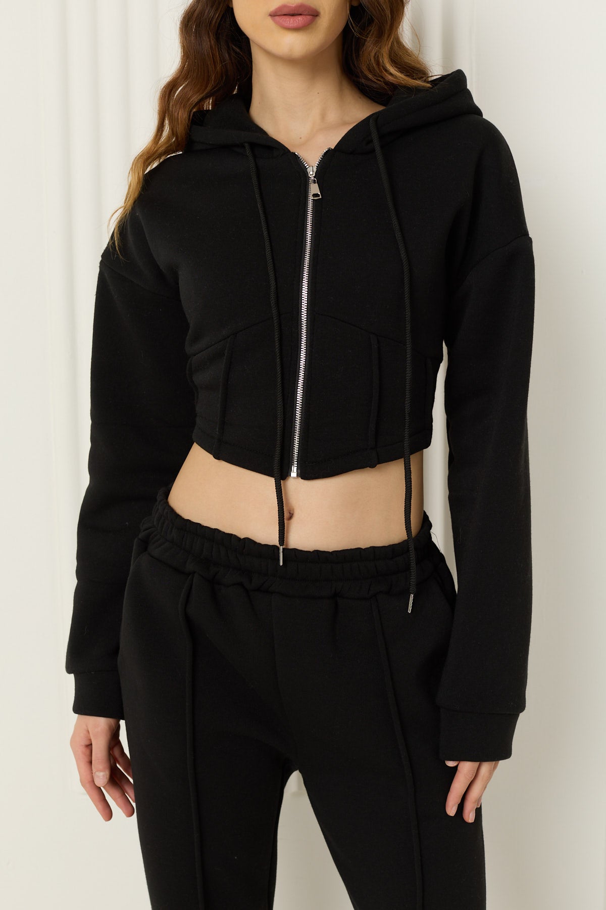 Ruched detailed tracksuit in Black