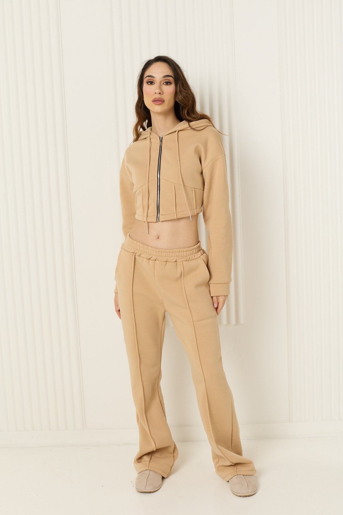 Corset detailed tracksuit in Beige