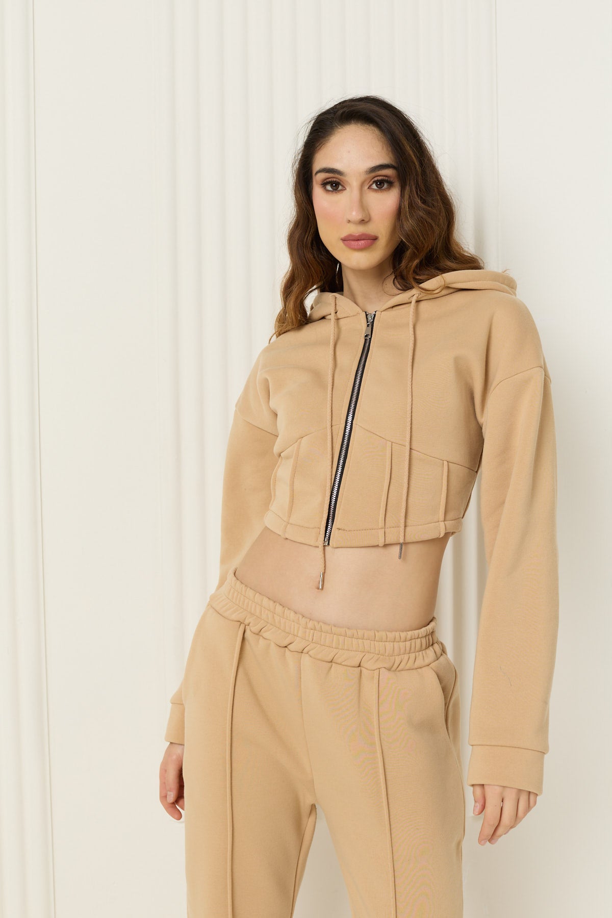 Corset detailed tracksuit in Beige