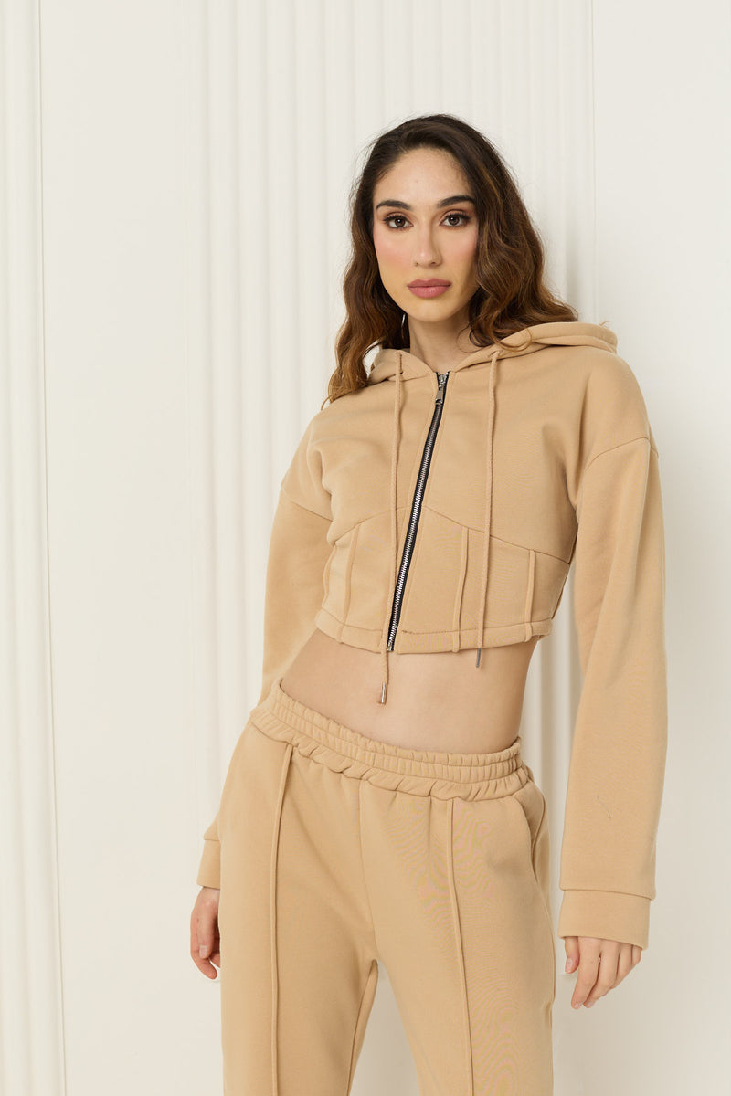 Corset detailed tracksuit in Beige