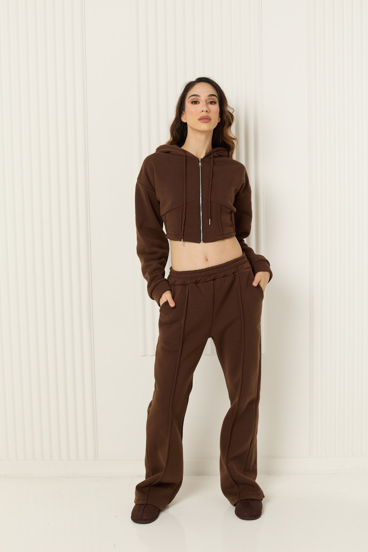 Corset detailed tracksuit in Choco