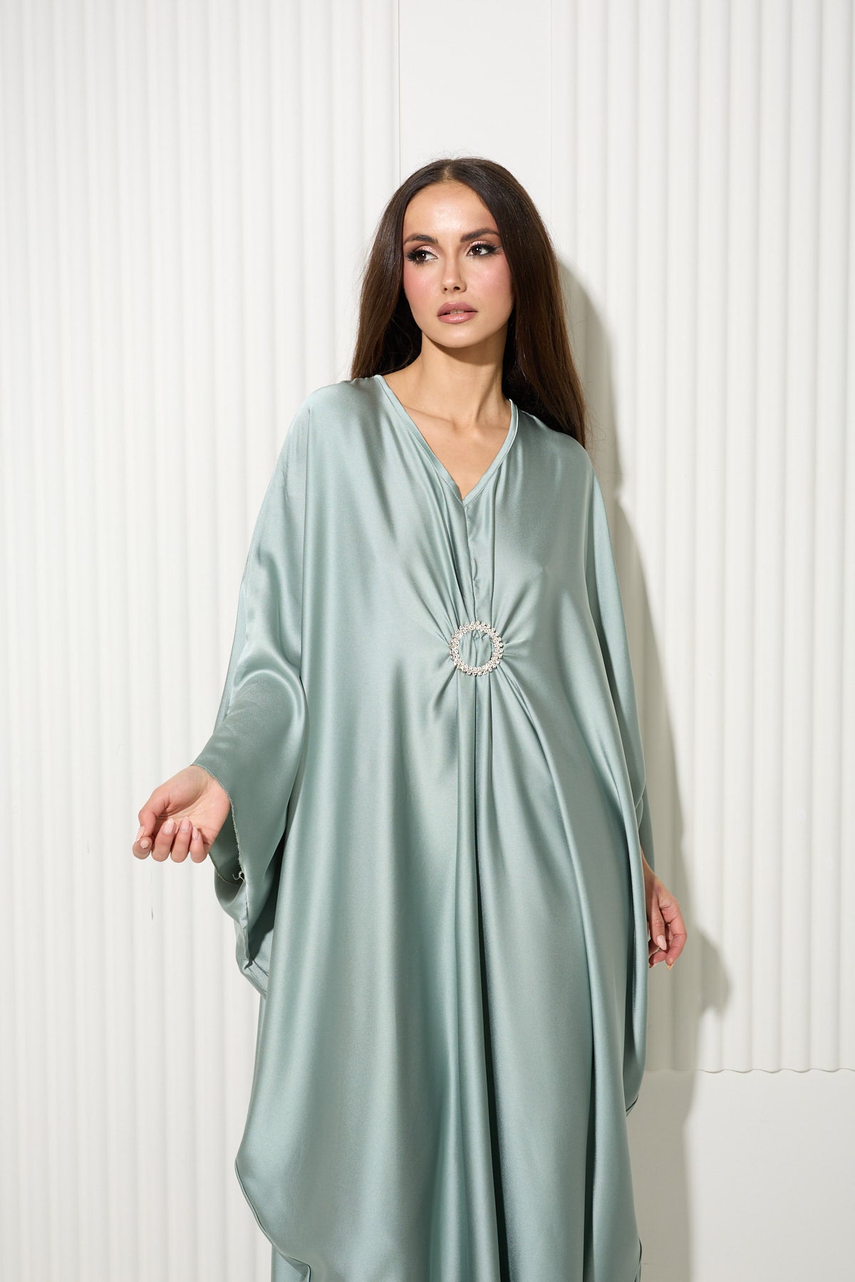 Mint Green Dress with Central Diamond Gem Detail