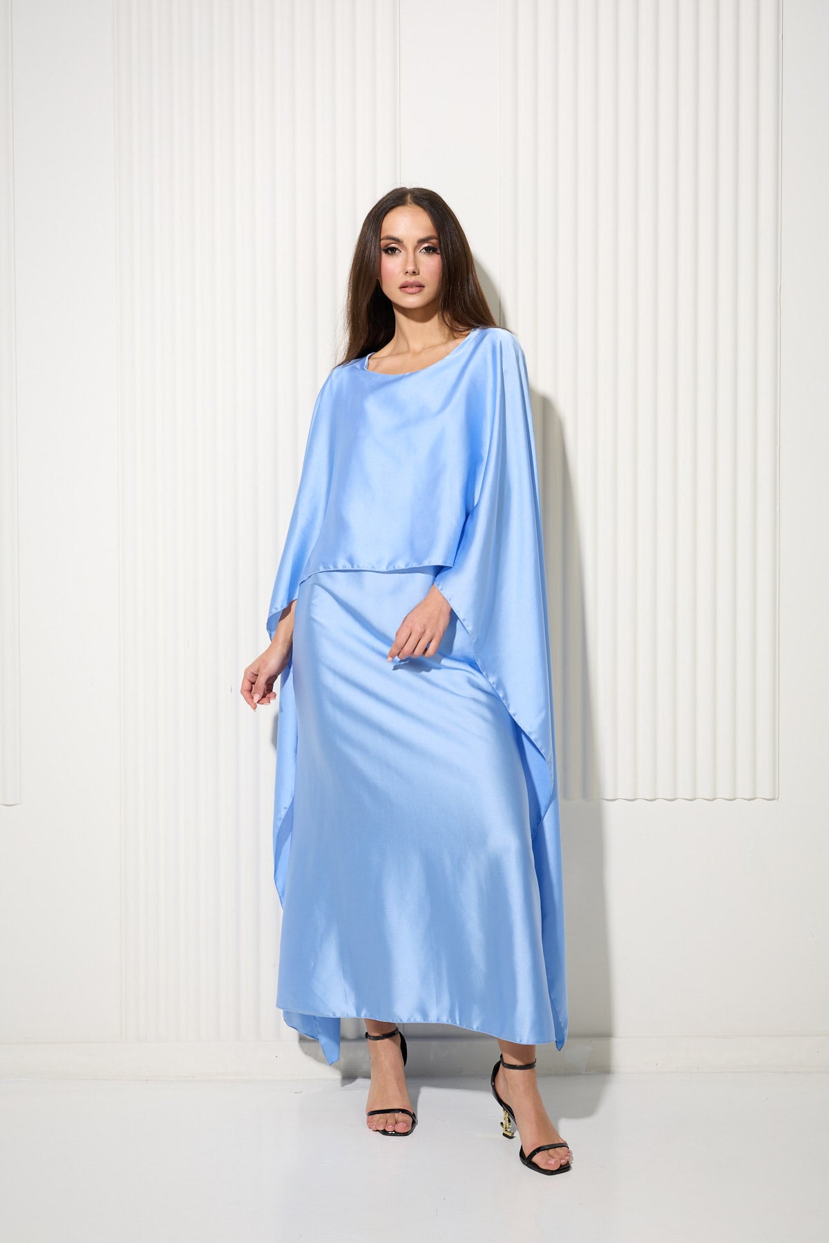 Duck Egg Blue Butterfly Dress with Attached Front Cape