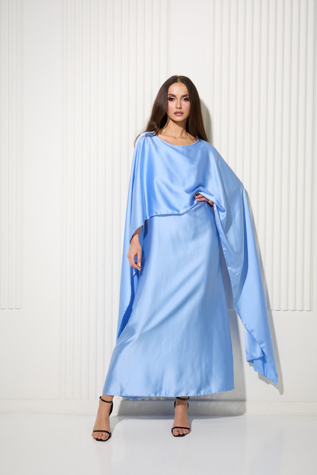 Duck Egg Blue Butterfly Dress with Attached Front Cape