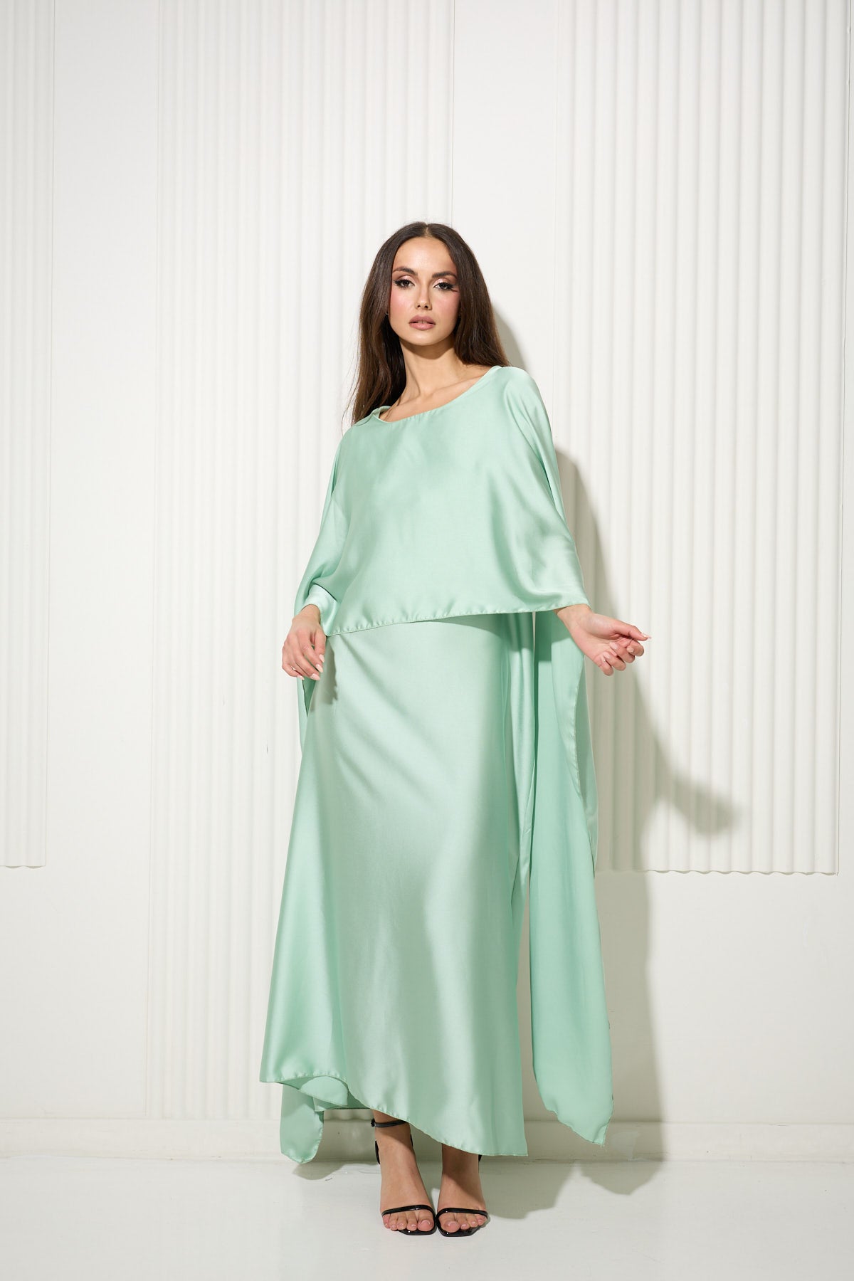 Mint Green Butterfly Dress with Attached Front Cape