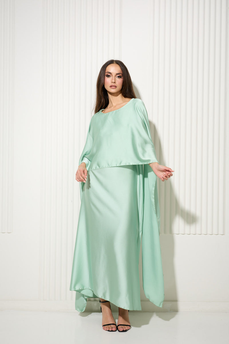 Mint Green Butterfly Dress with Attached Front Cape