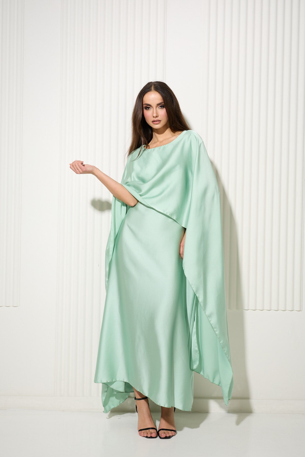 Mint Green Butterfly Dress with Attached Front Cape