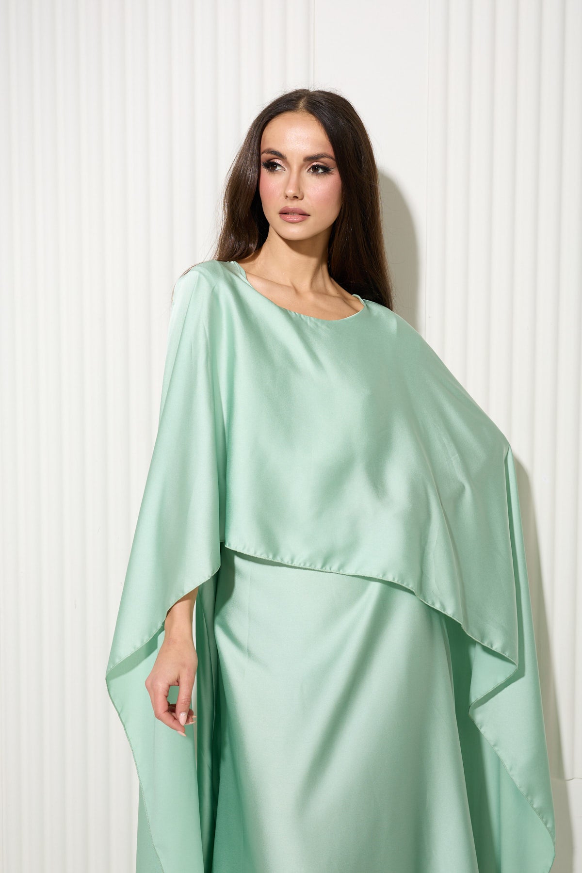 Mint Green Butterfly Dress with Attached Front Cape