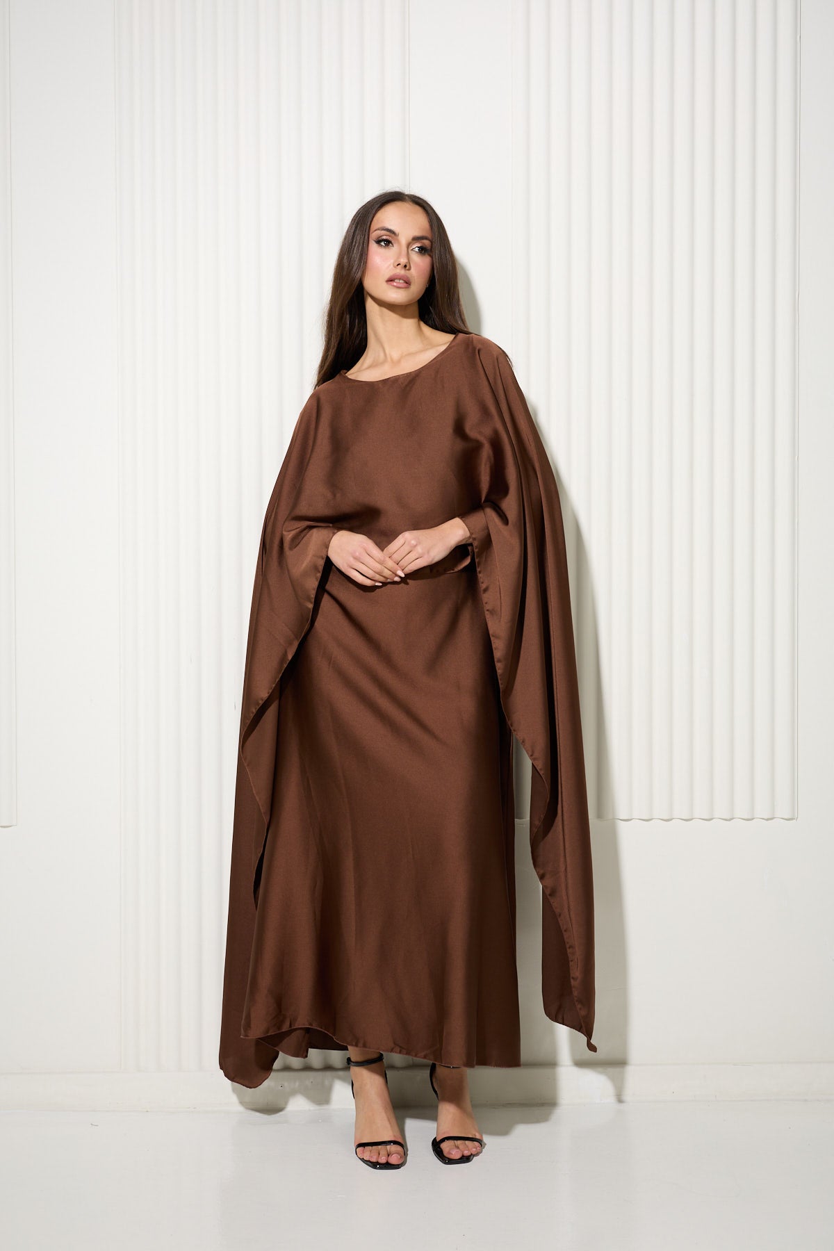 Chocolate Butterfly Dress with Attached Front Cape