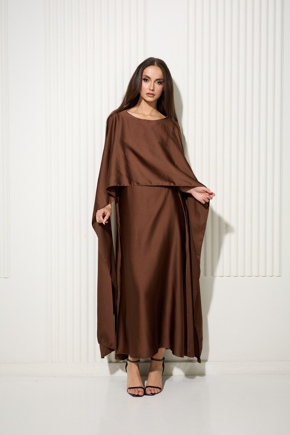 Chocolate Butterfly Dress with Attached Front Cape