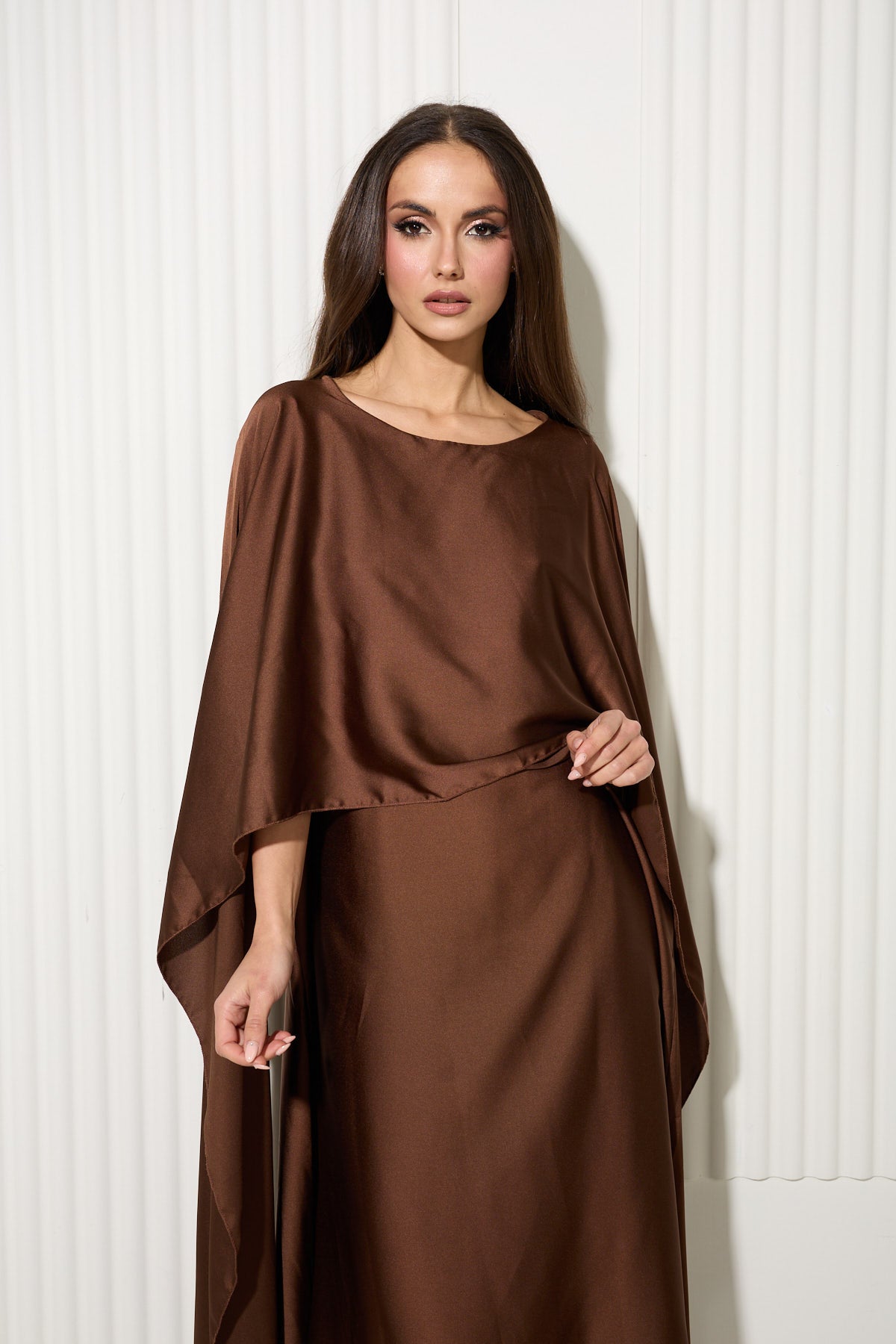 Chocolate Butterfly Dress with Attached Front Cape