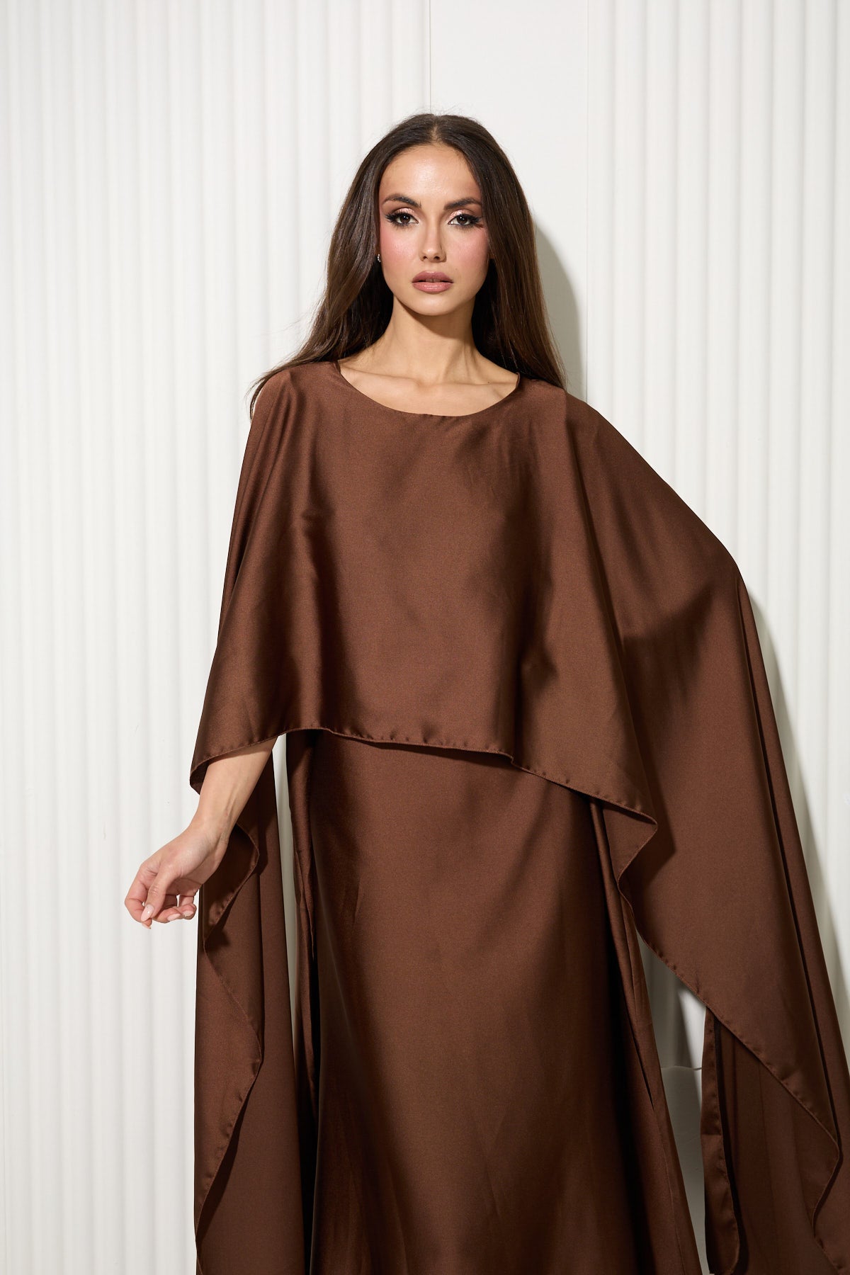 Chocolate Butterfly Dress with Attached Front Cape