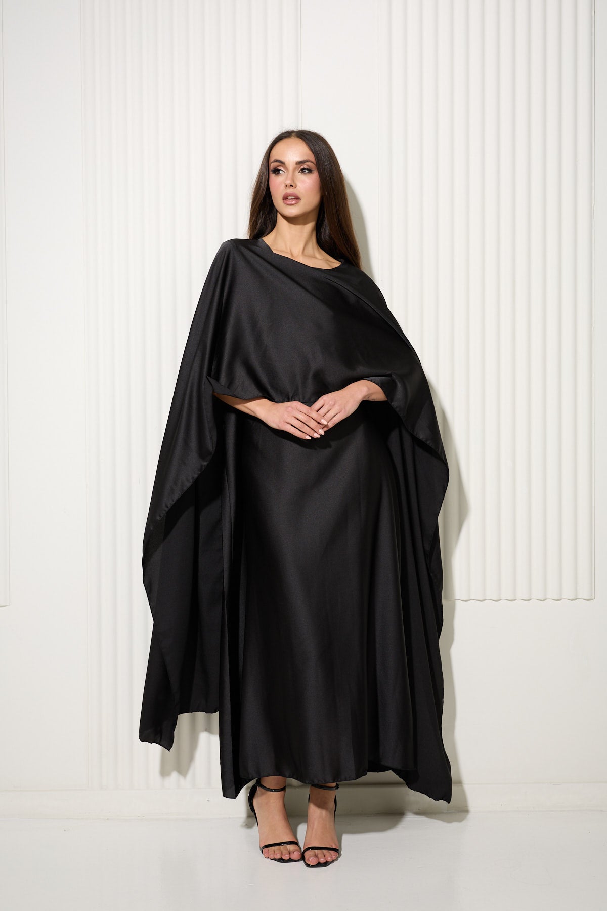 Black Butterfly Dress with Attached Front Cape
