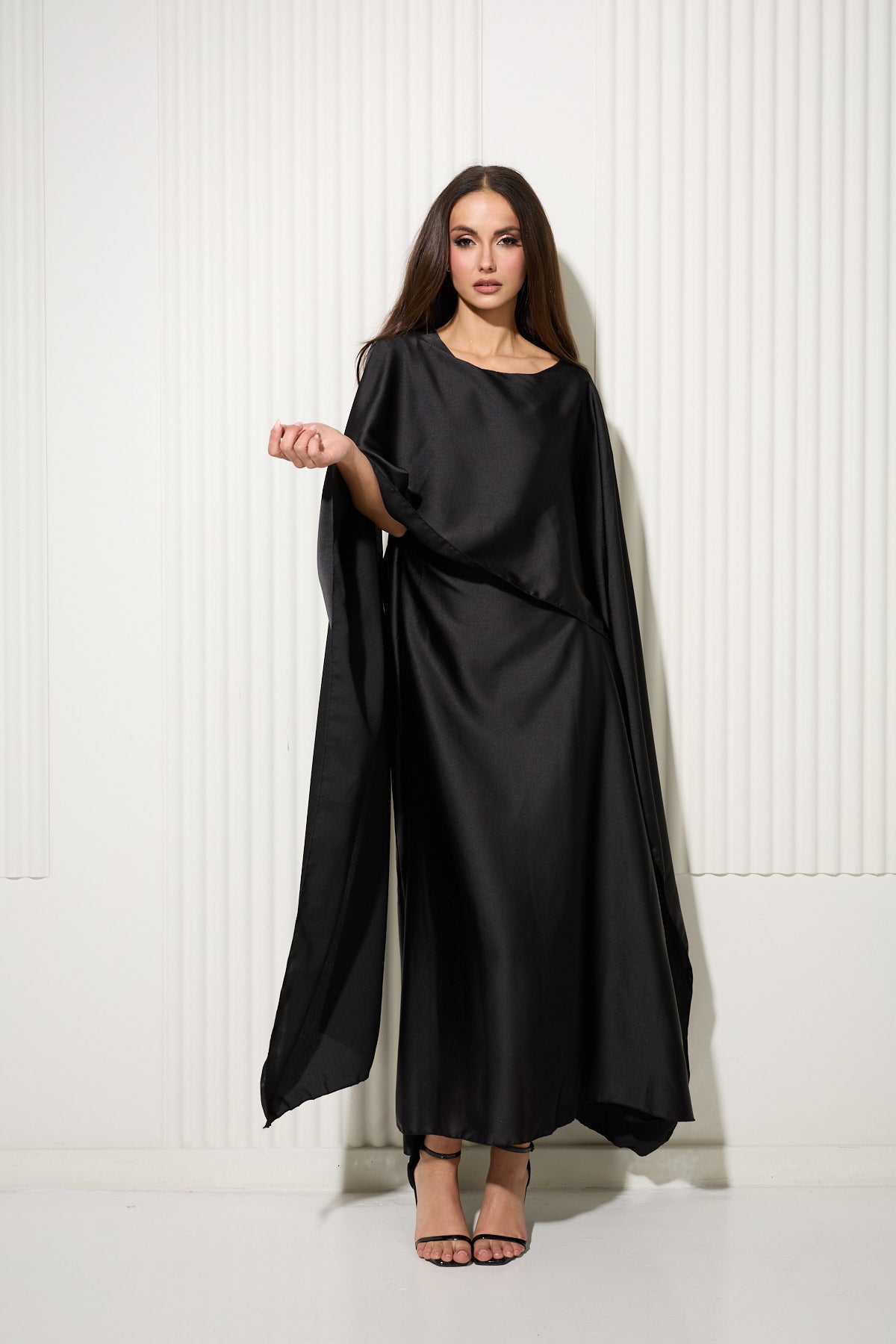 Black Butterfly Dress with Attached Front Cape