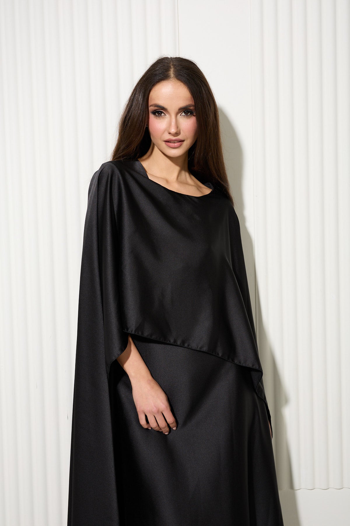 Black Butterfly Dress with Attached Front Cape