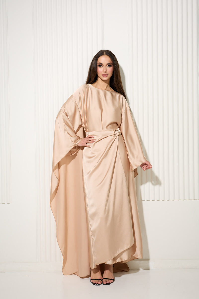 Gold Back Cape Dress with Gold Buckle Waist