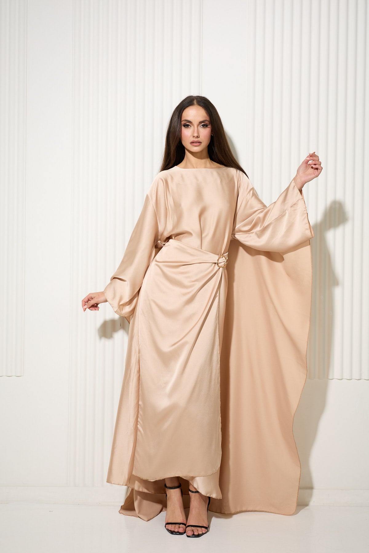 Gold Back Cape Dress with Gold Buckle Waist